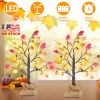 2Pcs 2FT Artificial Lighted Maple Tree With 24Pcs Warm White LED Beads 6Hrs Timer Battery Powered Artificial Fall Tree Tabletop Indoor Outdoor Fall De