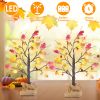 2Pcs 2FT Artificial Lighted Maple Tree With 24Pcs Warm White LED Beads 6Hrs Timer Battery Powered Artificial Fall Tree Tabletop Indoor Outdoor Fall De