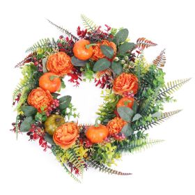 Autumn Wreath with Pumpkin Mixed Leaves Berries and Flowers