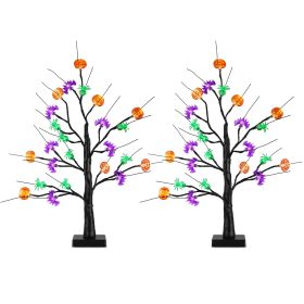 2Pack 1.97FT Lighted Halloween Trees Halloween Indoor Decorations Black Halloween Tree Lights with Timer Adjustable Twigs for Tabletop Party