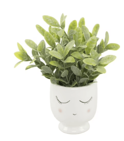 Mainstays 3" Tabletop Artificial Faux Tea Leaf Plant in Ceramic Shy Girl Pot, White