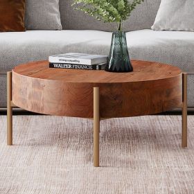 Rustic Round Coffee Table with Solid Wood Tabletop Metal Legs