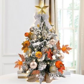 2ft Tabletop Christmas Tree with Light Artificial Small Mini Fall Decoration with Flocked Snow;  Thanksgiving Decor & Xmas Ornaments for Table Top for