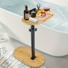 Bamboo Bathtub Tray Table Bath Side Table with Metal Base Adjustable Height