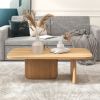 47.2" Pine Wood Coffee Table Rectangle-shaped in Natural with Abstract Base