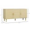 HOMCOM Kitchen Storage Cabinet, Garage Cabinets with 3 Rattan Doors and Adjustable Shelves, Boho Accent Cabinet for Living Room, Natural