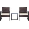3 Piece Outdoor PE Wicker Furniture Set, Patio Brown Rattan Sectional Sofa Couch with Washable Cushions