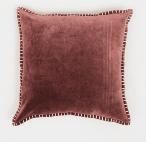 Stonewashed Cotton Velvet Throw Pillow With Decorative Handstiched Edges-19X19 Inch (Color: Brown)