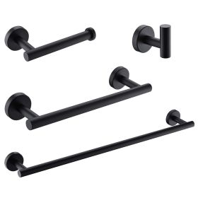 Wall Mounted Towel Rail, 4 Pieces Bathroom Accessories Set, Stainless Steel (Color: Black)