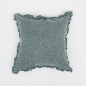 Stonewashed Linen Throw Pillow With Handworked Edges Fringe -22X22in. (Option: Gray)