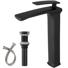 Single Hole Single Handle Bathroom Vessel Sink Faucet With Pop Up Drain (Color: Matte Black)