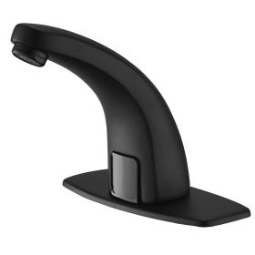 Automatic Sensor Touchless Bathroom Sink Faucet With Deck Plate (Color: Black)