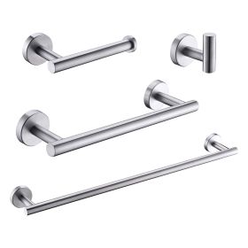 Wall Mounted Towel Rail, 4 Pieces Bathroom Accessories Set, Stainless Steel Toilet Roll Holder and Hooks (Color: brushed nickel)